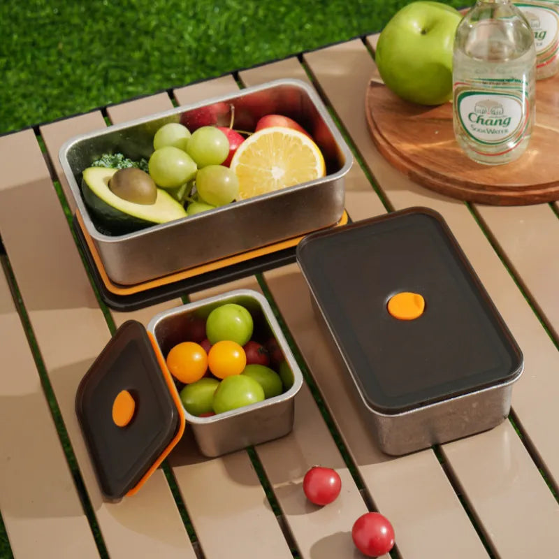 Reintitan Brotdose and Frischebox set in 99.7% titanium, ultralight, leak-proof food containers with 400ml, 1000ml, and 1250ml sizes.