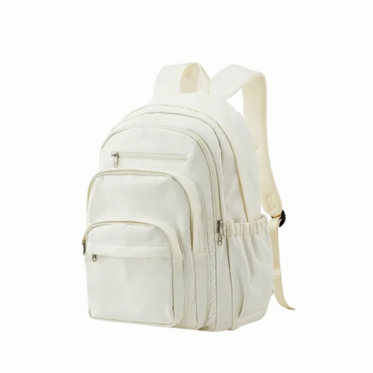 Black and white waterproof nylon rucksack with multiple compartments, featuring interior designer logo and 29L capacity.