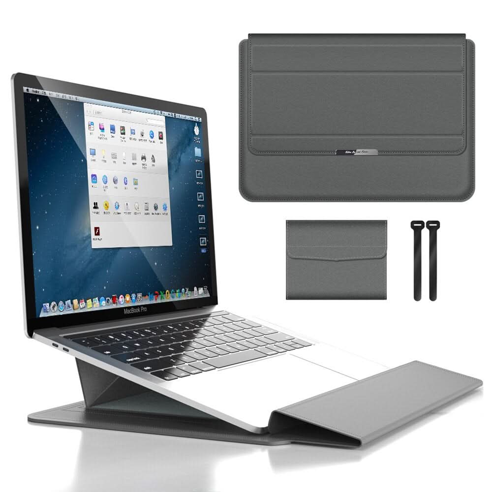 FlexiGuard waterproof laptop sleeve with stand function and shock protection for 13-inch laptops, featuring durable, protective accessories.