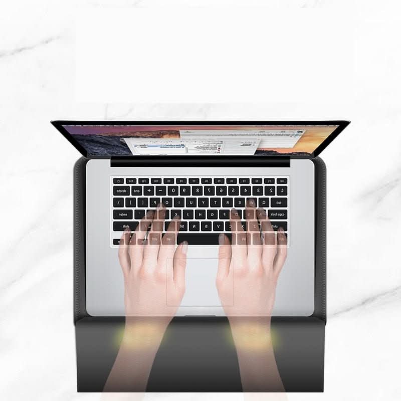 My Store FlexiGuard water-resistant laptop sleeve with stand and shock protection, showing the protective exterior and stand feature.