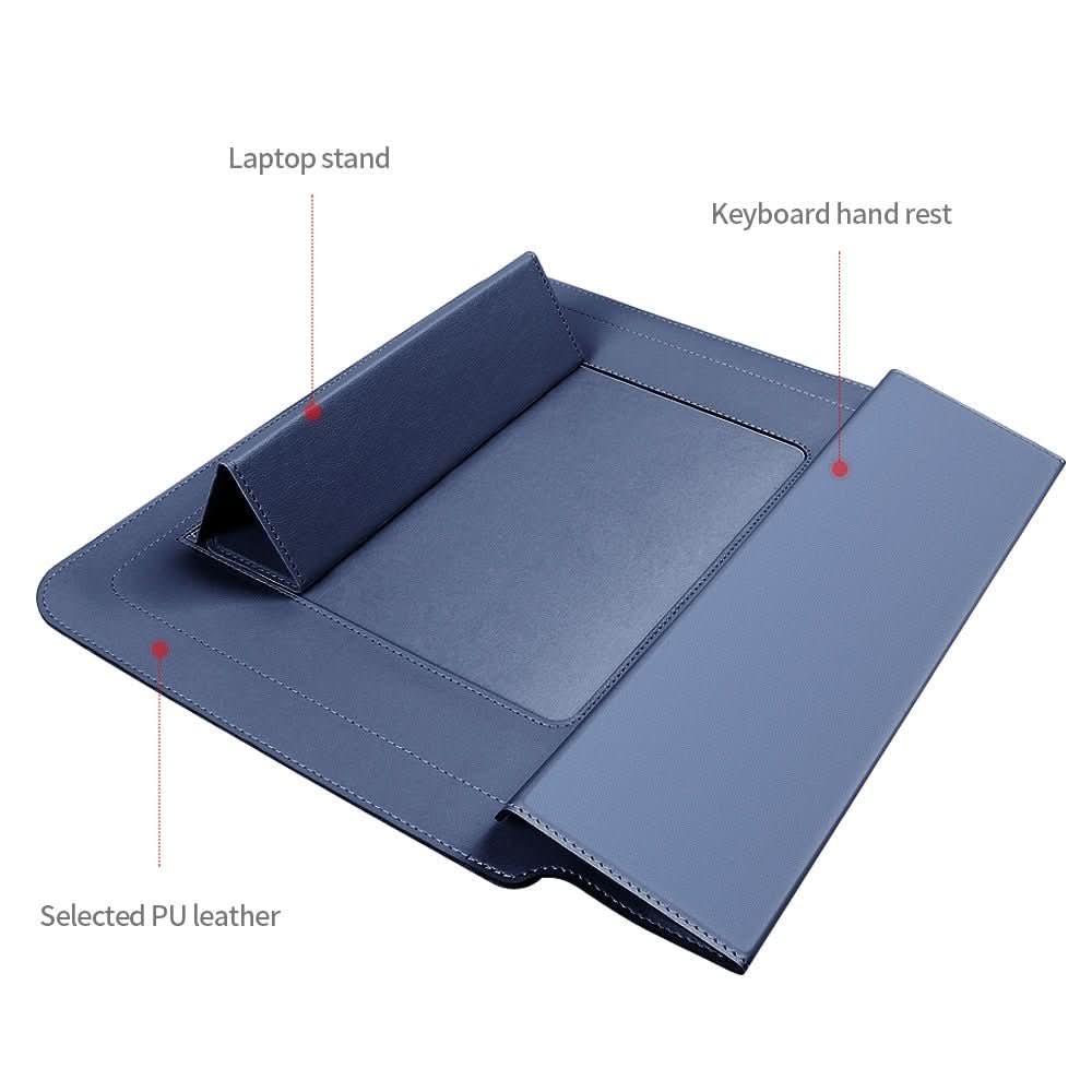 FlexiGuard waterproof laptop sleeve with stand and shock protection, durable accessories for safe and convenient device transport.