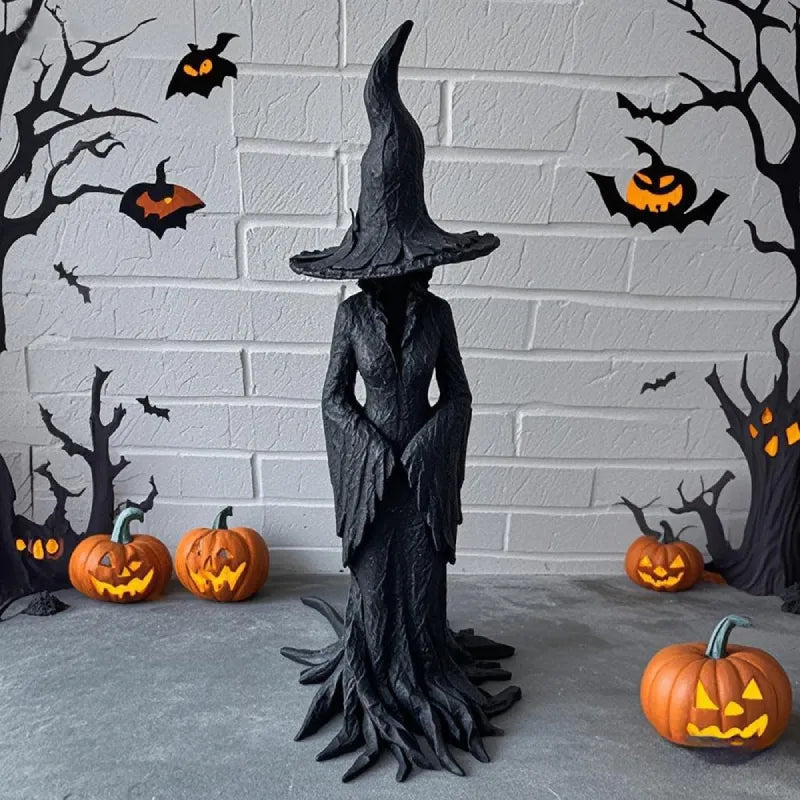 Magische Hexenfigur 30 cm aus Halloween-Deko mit spinnennetzartigen Details, perfekt für schaurige Halloween-Dekorationen